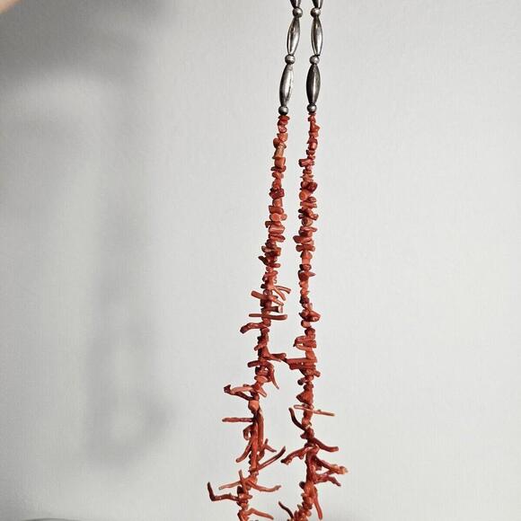 Vintage Natural Red Coral Branch and Heishi Necklace for Women, Southwestern 26" - Picture 8 of 10